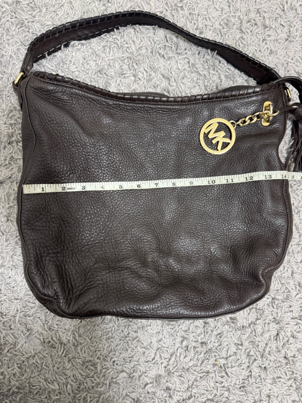 Michael Kors Black Pebbled Leather Hobo with Gold MK Charm - Picture 4 of 8